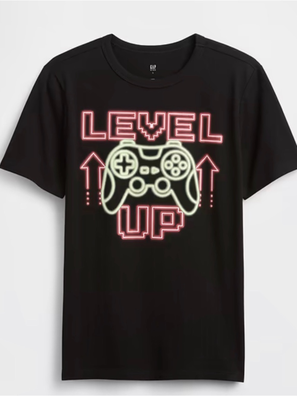 GAP Black Tee with Neon Pink & Light Green Gamer Graphic Size S 6-7 NWT